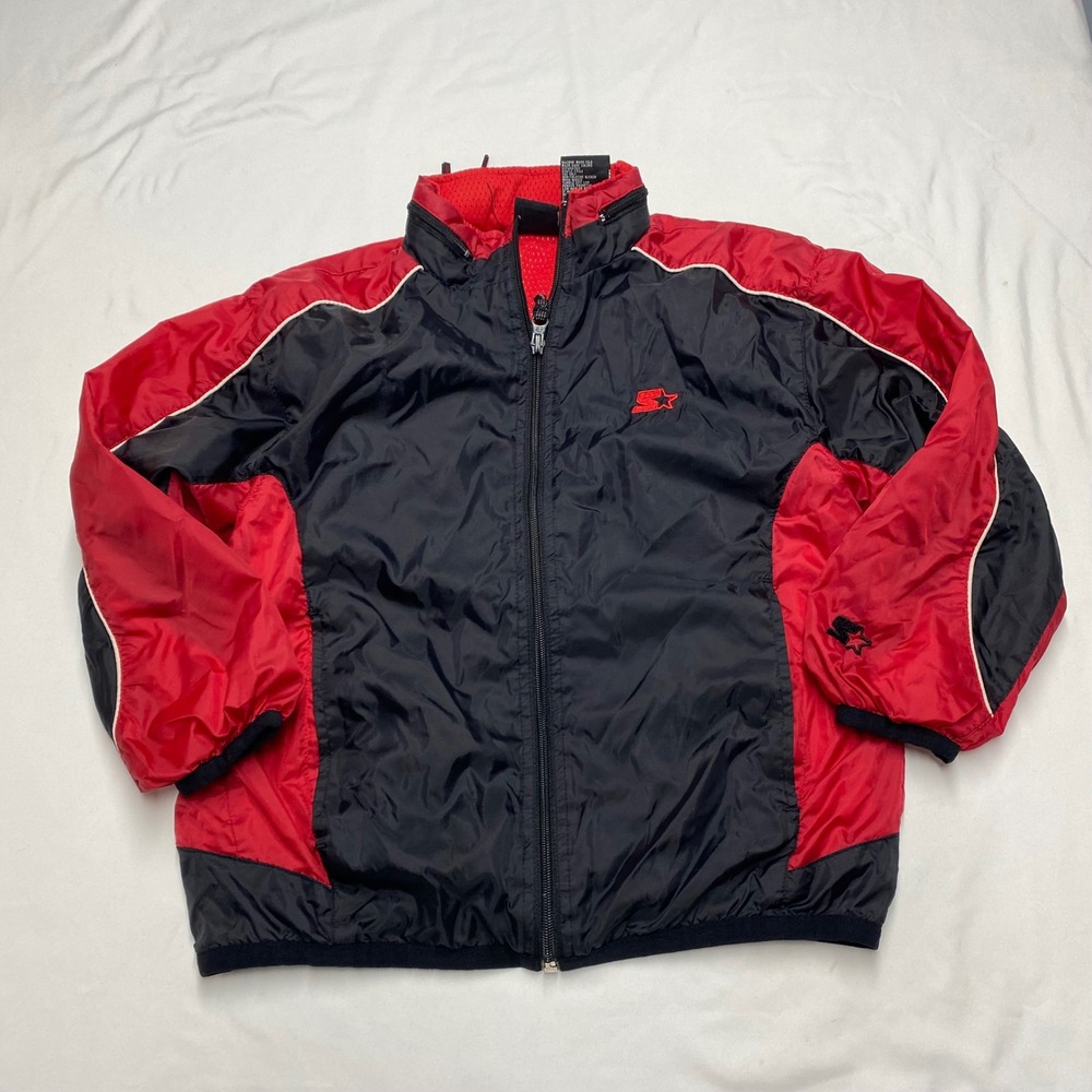 Starter Boys Windbreaker Jacket Red Black Colorblock Full Zip Size S 8